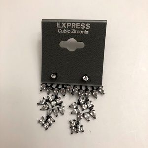 Express Ear Jackets Cubic Zirconia Studs and Stones on Gunmetal Black NWT